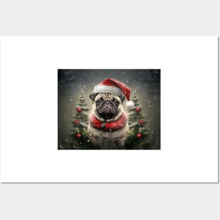 Pug Dog Santa Christmas Card Posters and Art